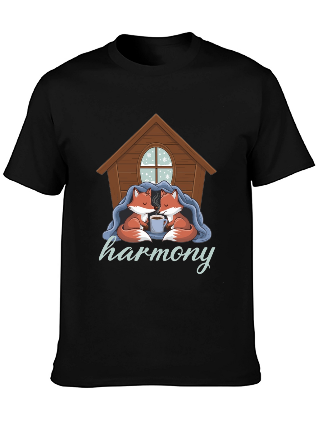 Cozy Foxes Harmony Black Graphic Tee