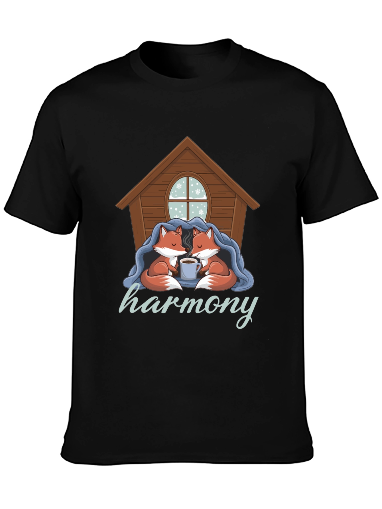 Cozy Foxes Harmony Black Graphic Tee