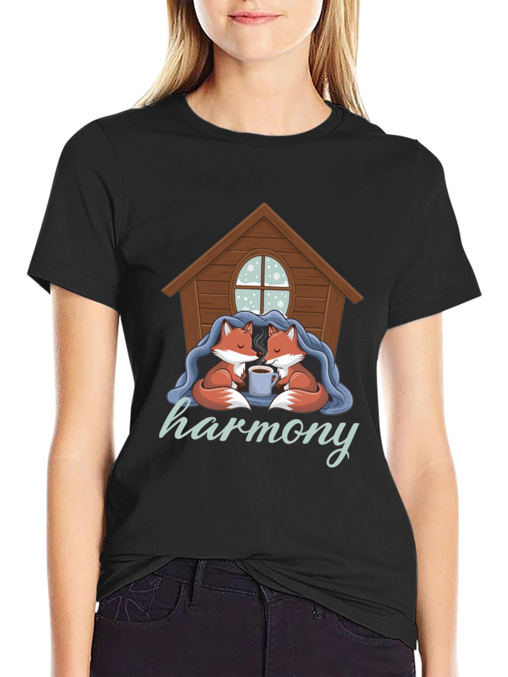 Cozy Foxes Harmony Black Graphic Tee