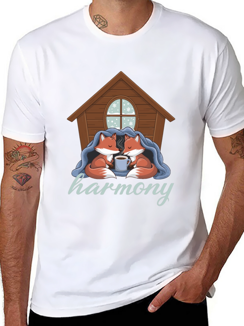 Cozy Foxes Harmony Black Graphic Tee
