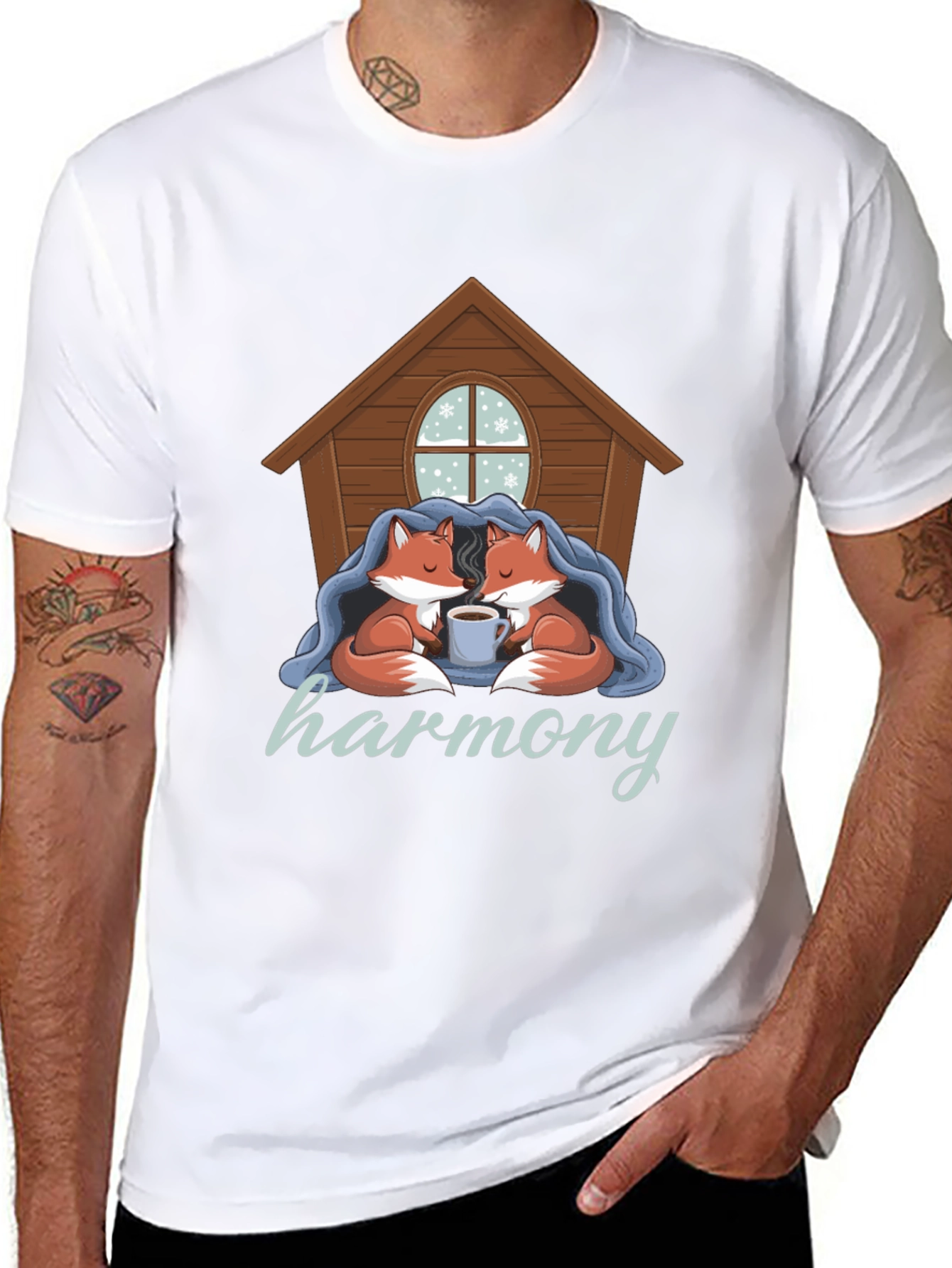 Cozy Foxes Harmony Black Graphic Tee