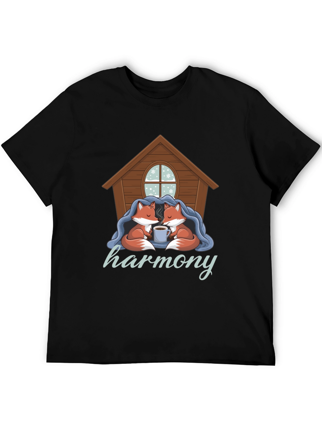 Cozy Foxes Harmony Black Graphic Tee
