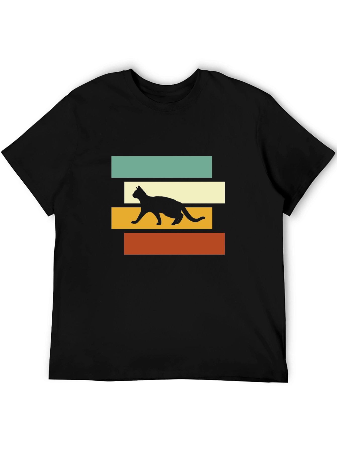 Retro Cat Silhouette Graphic Tee - Black T-Shirt