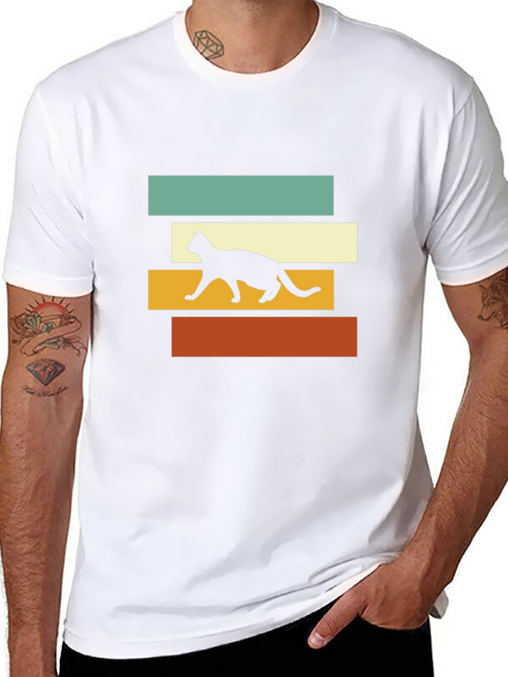 Retro Cat Silhouette Graphic Tee - Black T-Shirt