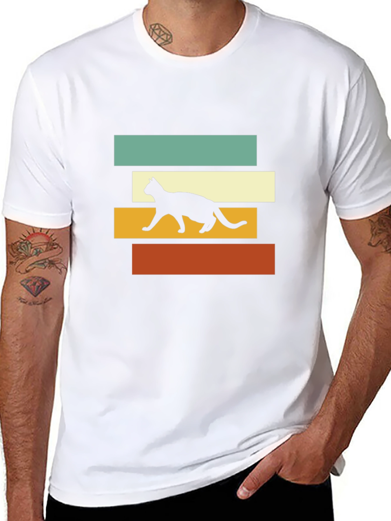 Retro Cat Silhouette Graphic Tee - Black T-Shirt