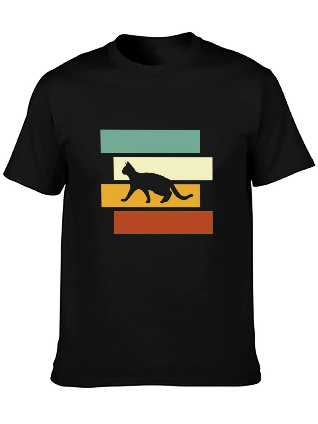 Retro Cat Silhouette Graphic Tee - Black T-Shirt