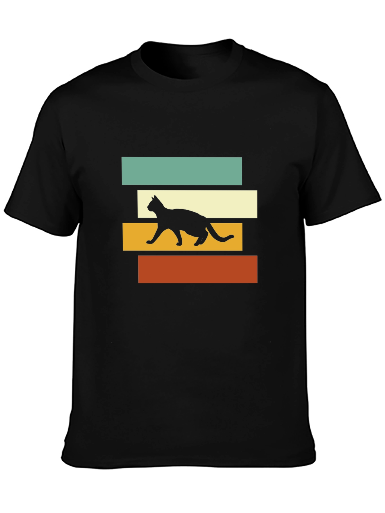 Retro Cat Silhouette Graphic Tee - Black T-Shirt