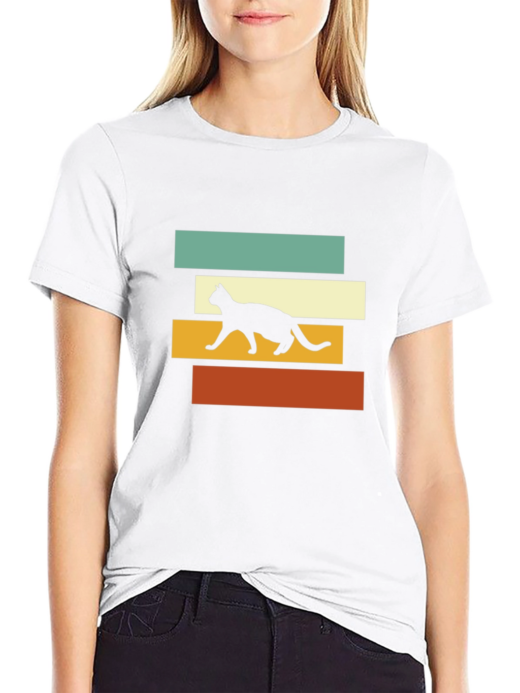 Retro Cat Silhouette Graphic Tee - Black T-Shirt