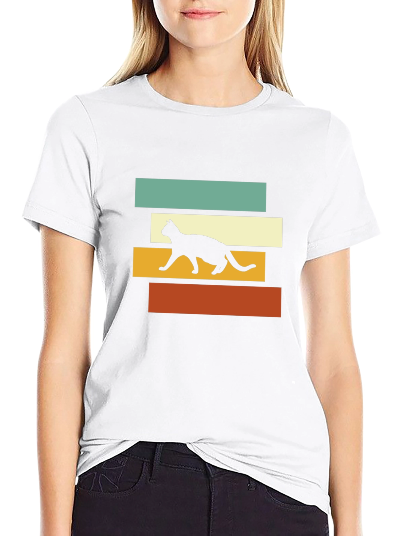 Retro Cat Silhouette Graphic Tee - Black T-Shirt