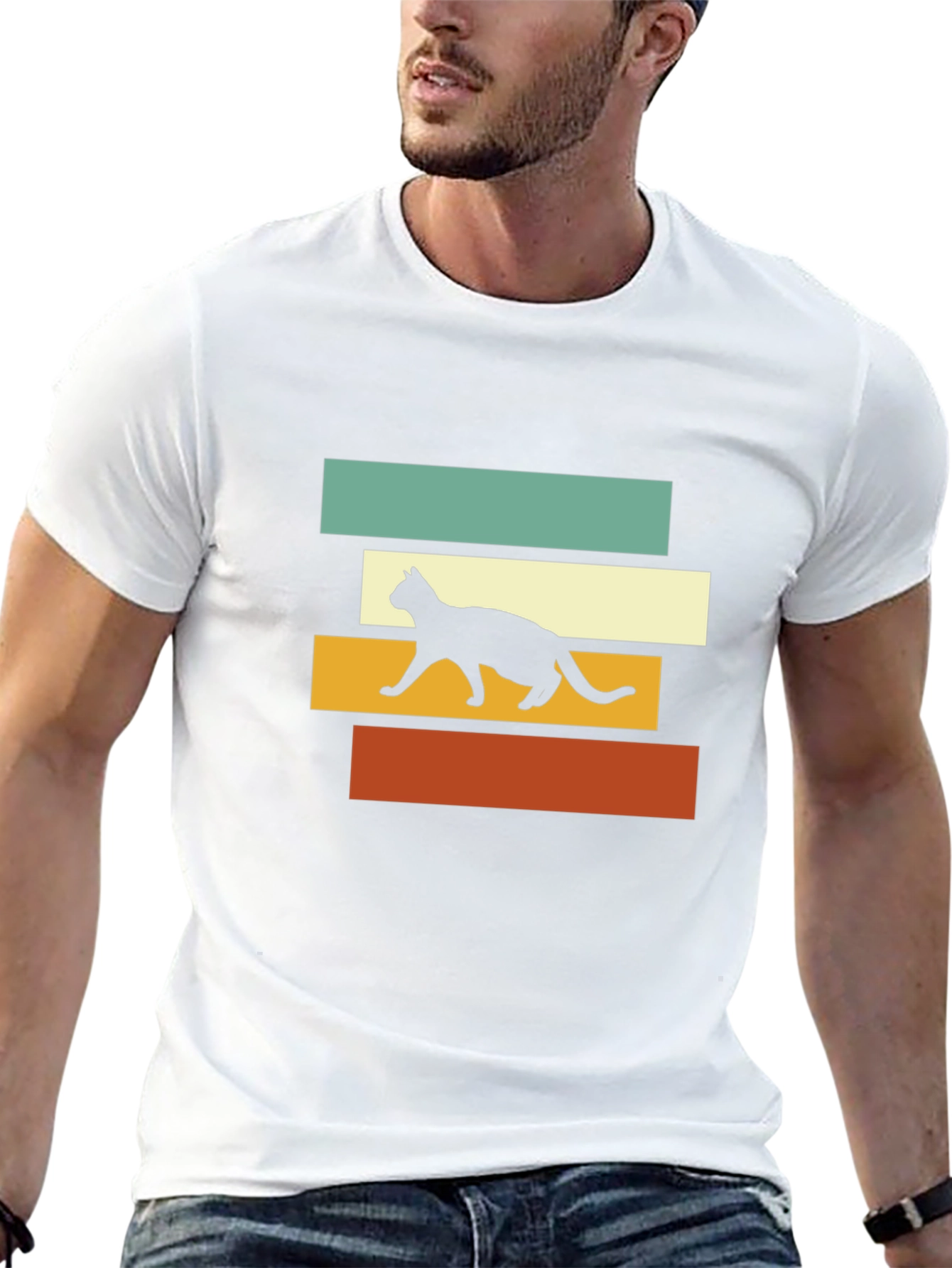 Retro Cat Silhouette Graphic Tee - Black T-Shirt