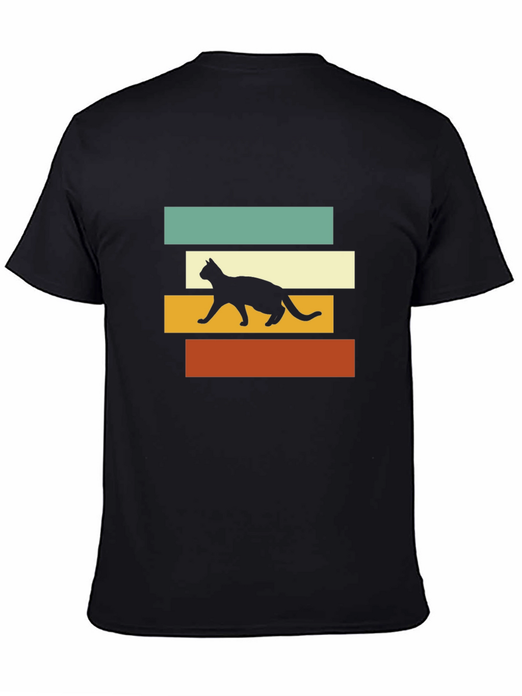 Retro Cat Silhouette Graphic Tee - Black T-Shirt