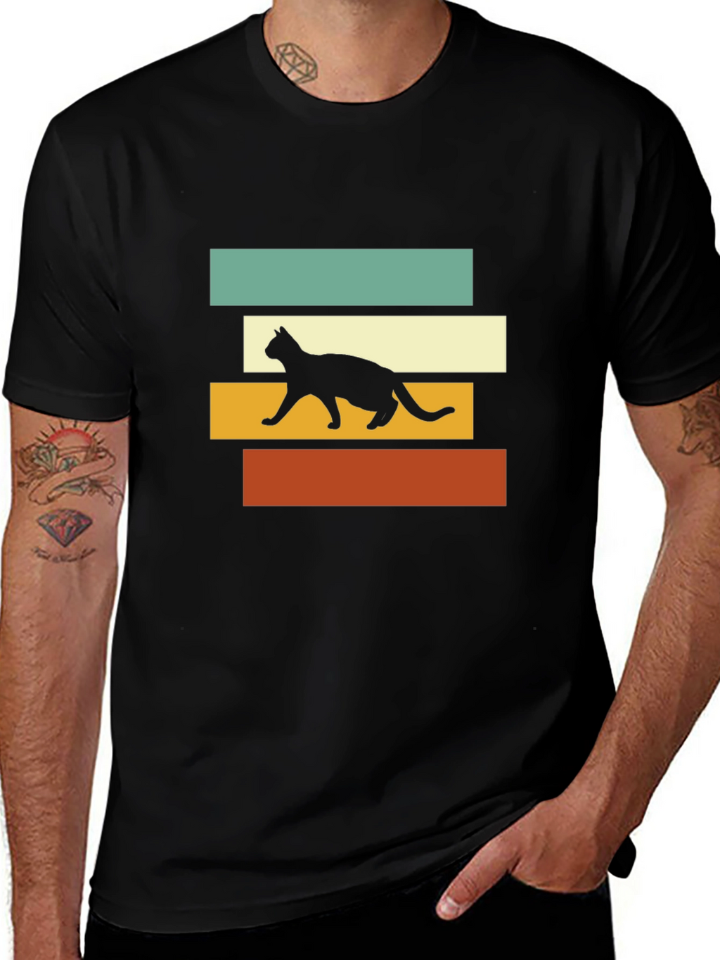 Retro Cat Silhouette Graphic Tee - Black T-Shirt