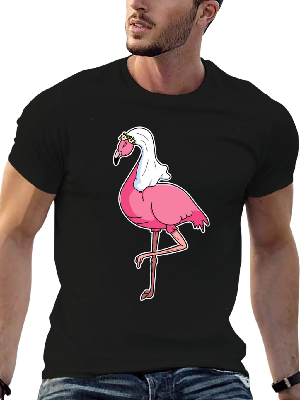 Bride Flamingo Graphic Tee - Black T-Shirt