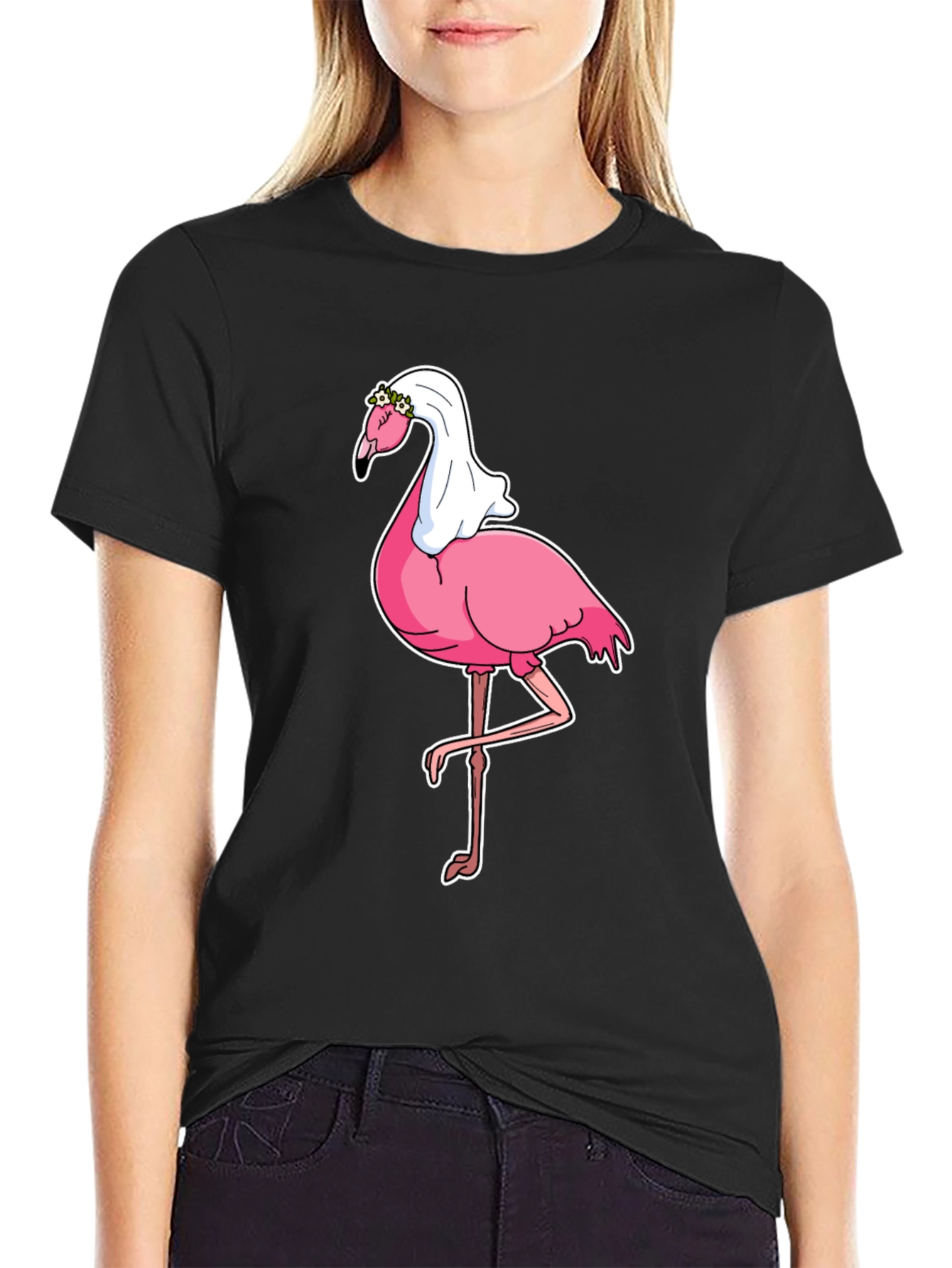 Bride Flamingo Graphic Tee - Black T-Shirt