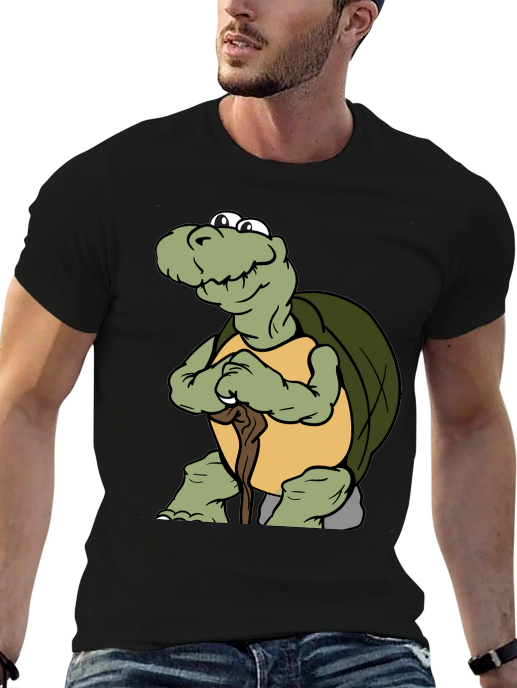Funny Turtle Cartoon Black T-Shirt