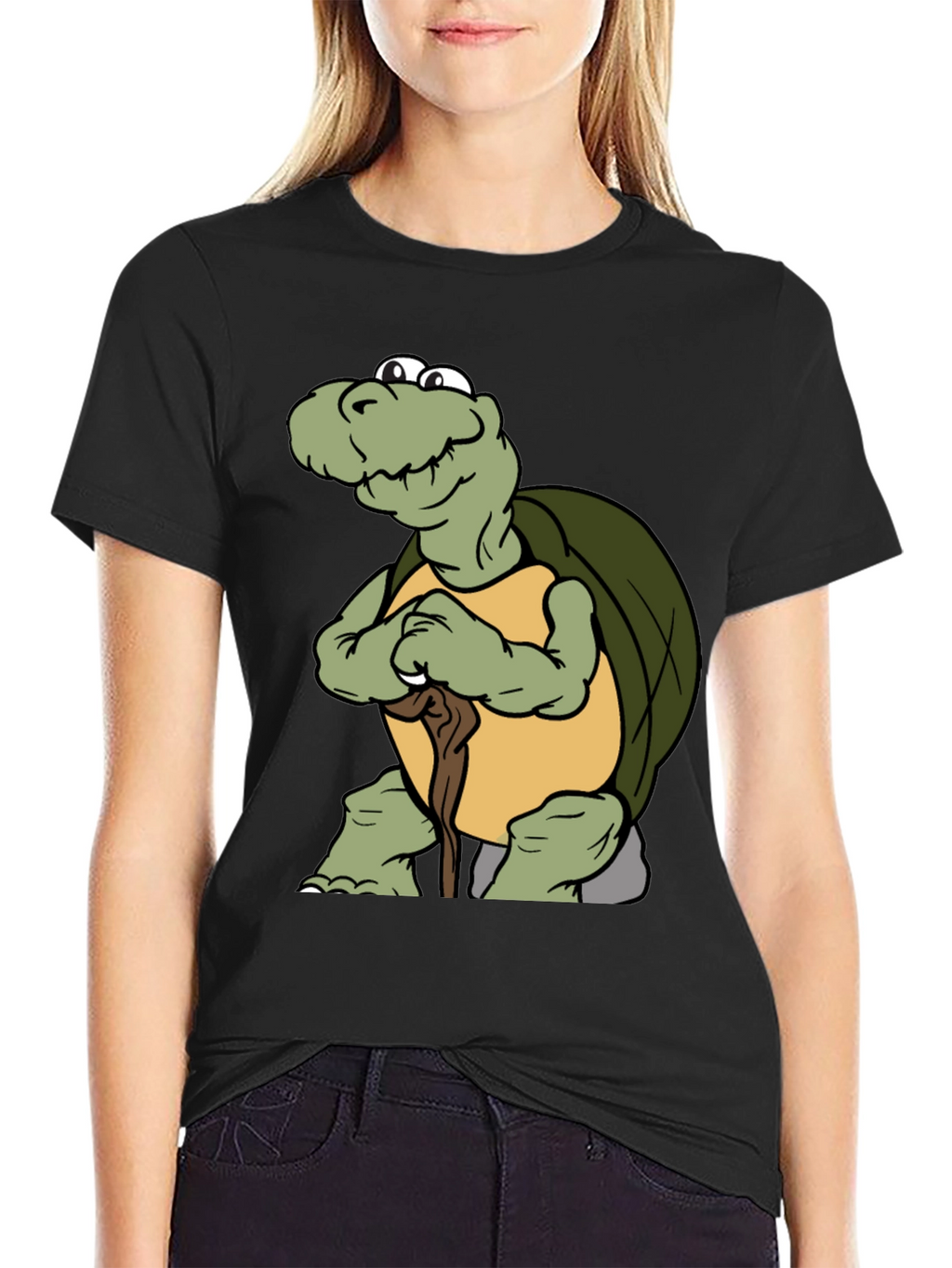Funny Turtle Cartoon Black T-Shirt