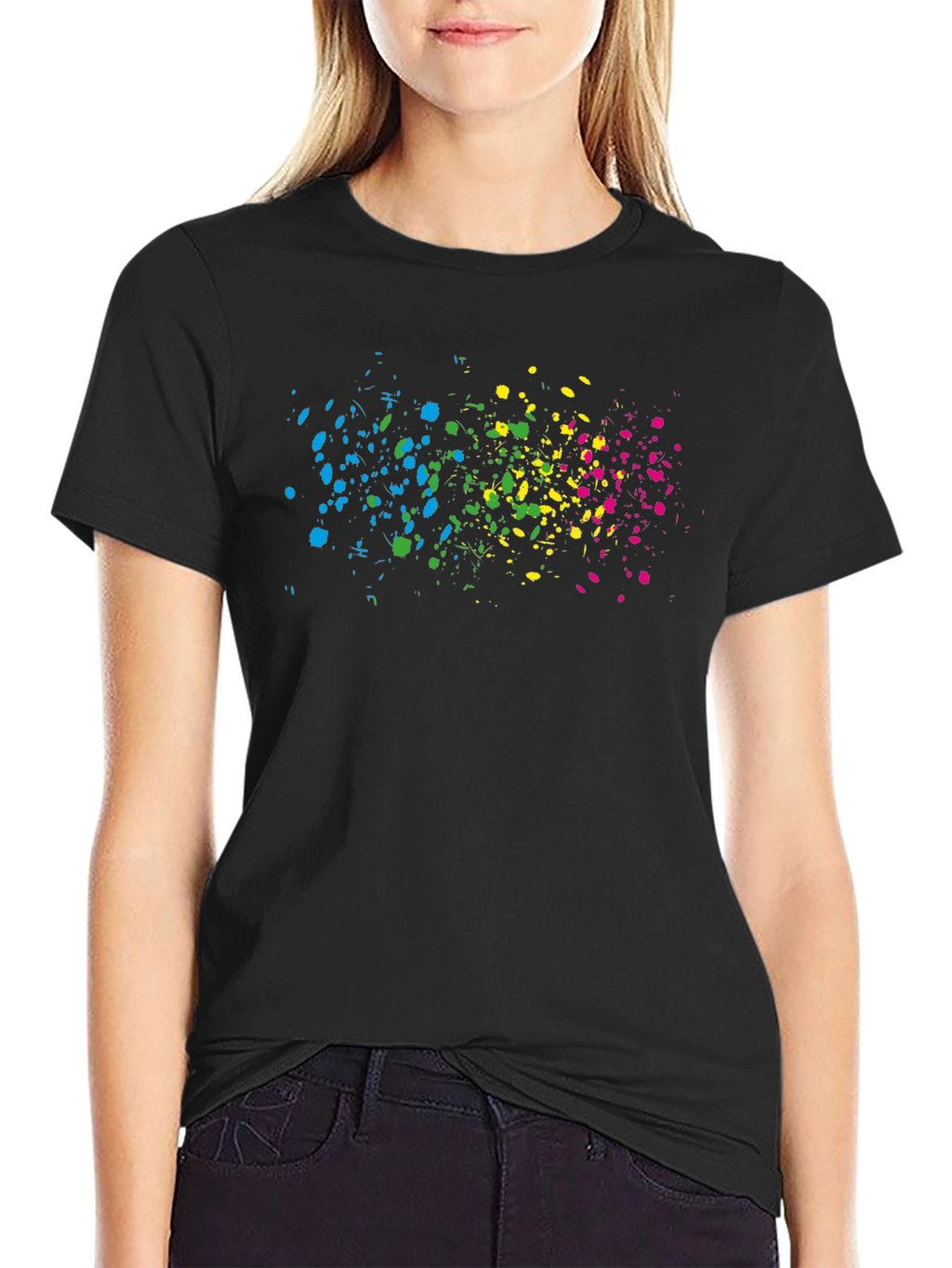 Abstract Splatter Print Black T-Shirt