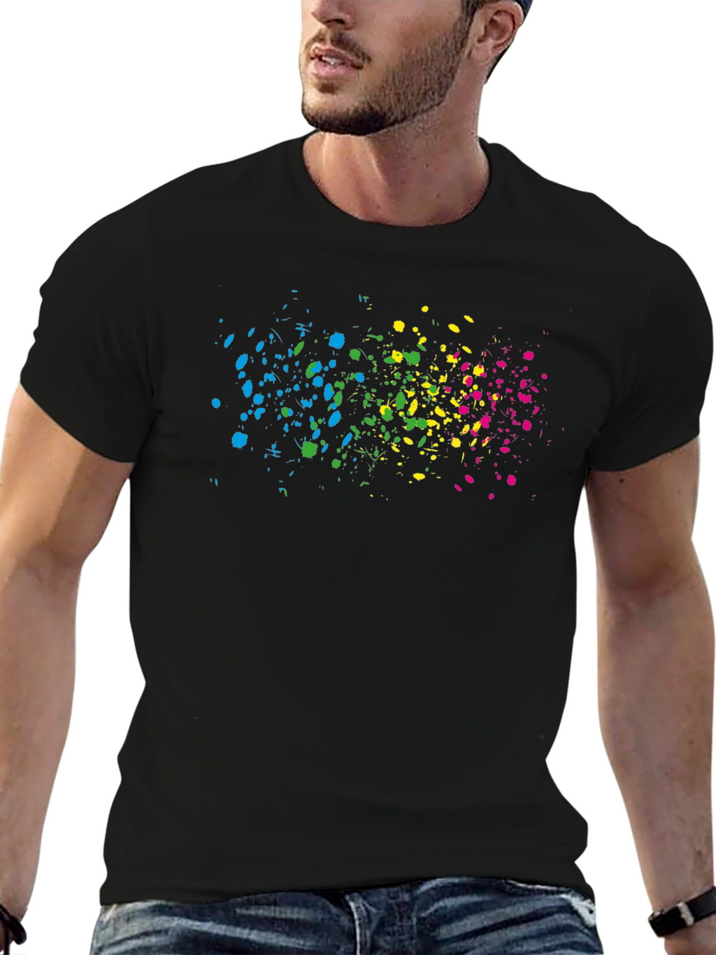 Abstract Splatter Print Black T-Shirt