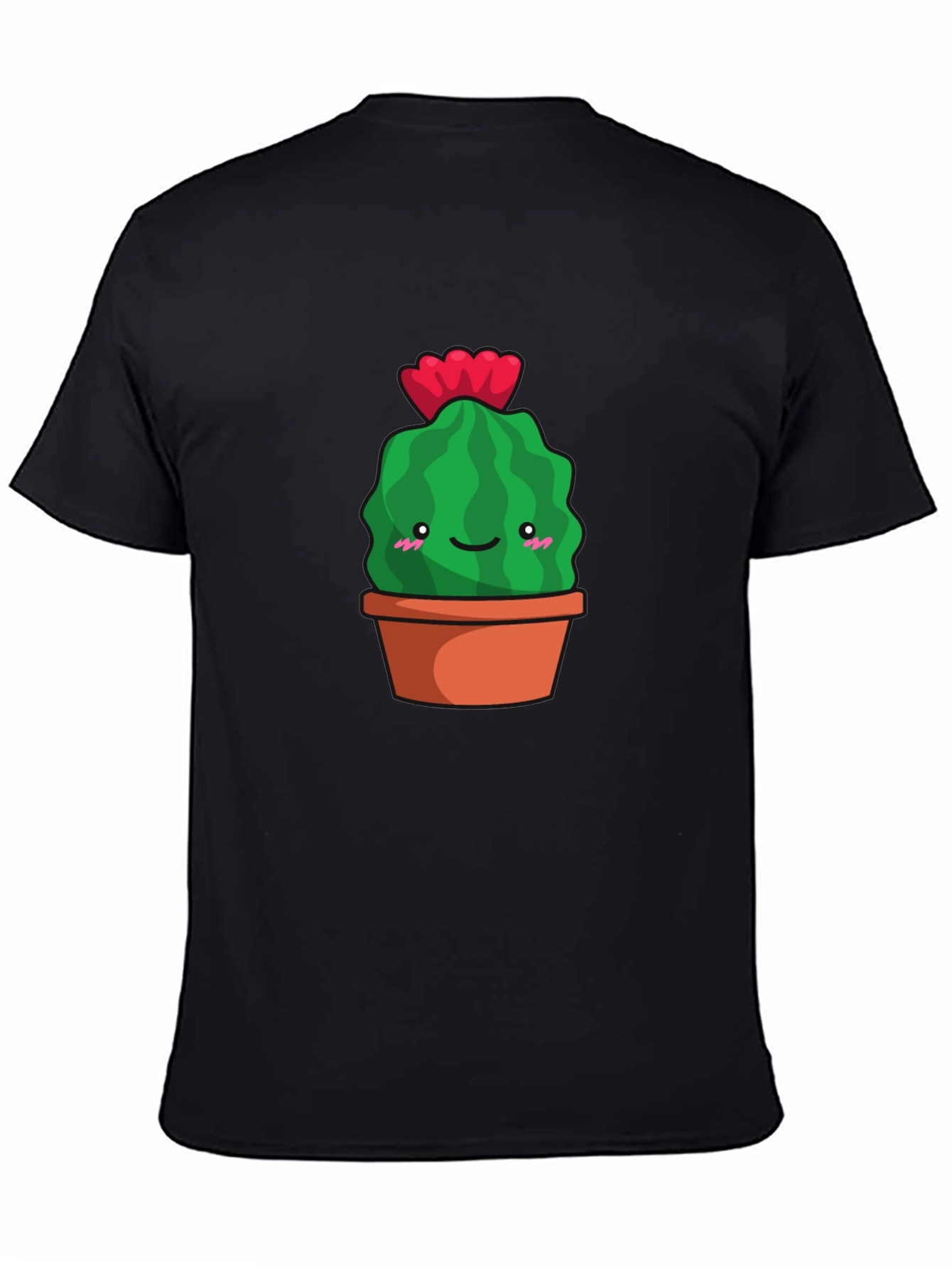 Cute Cactus in Pot Graphic Tee - Black Cotton T-Shirt