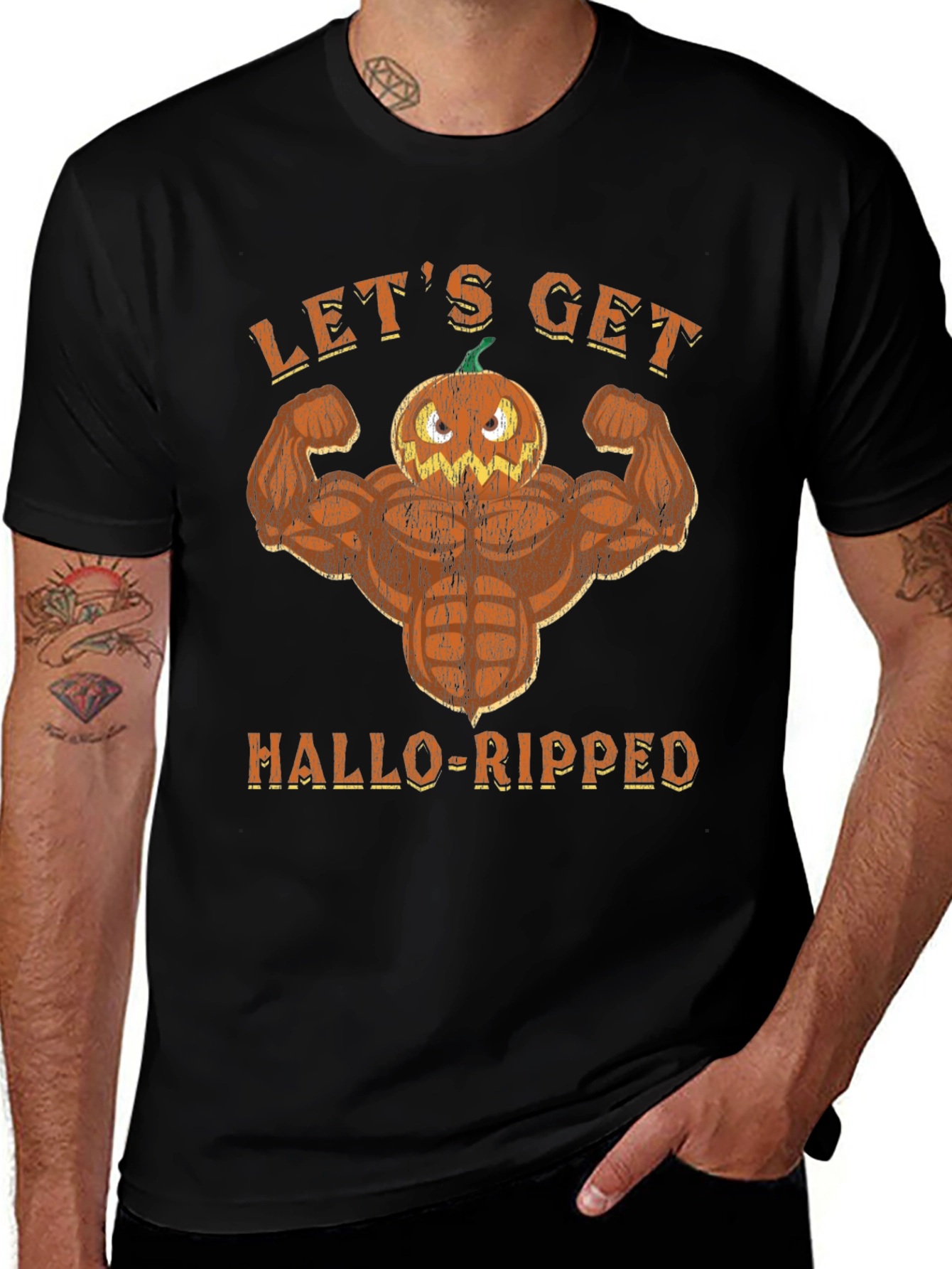 Hallo-Ripped Pumpkin Muscle T-Shirt