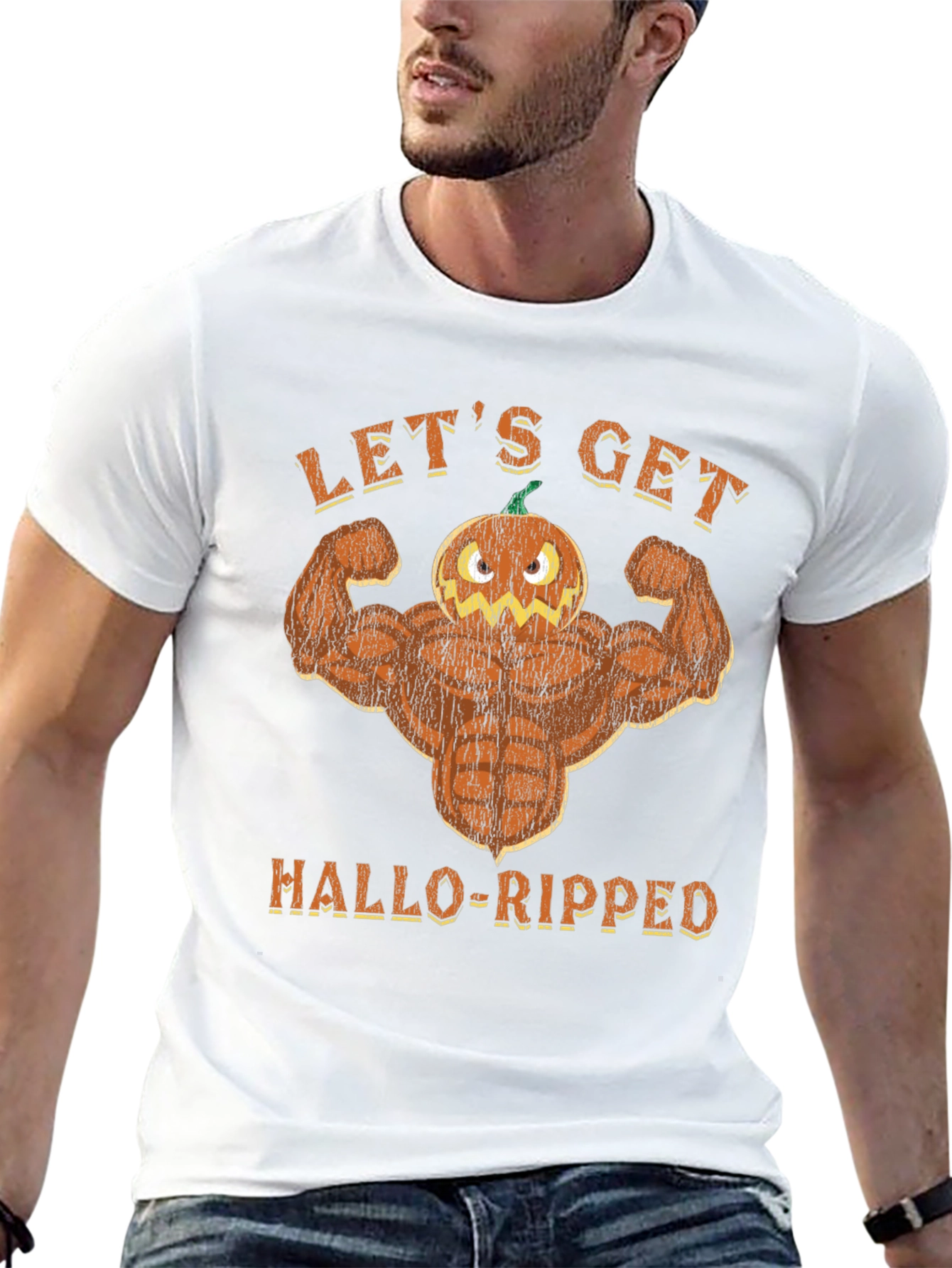 Hallo-Ripped Pumpkin Muscle T-Shirt