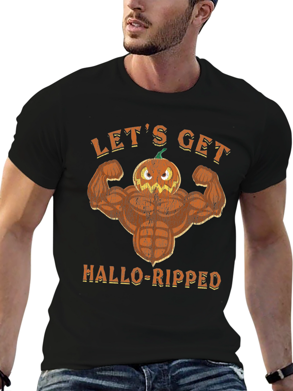 Hallo-Ripped Pumpkin Muscle T-Shirt