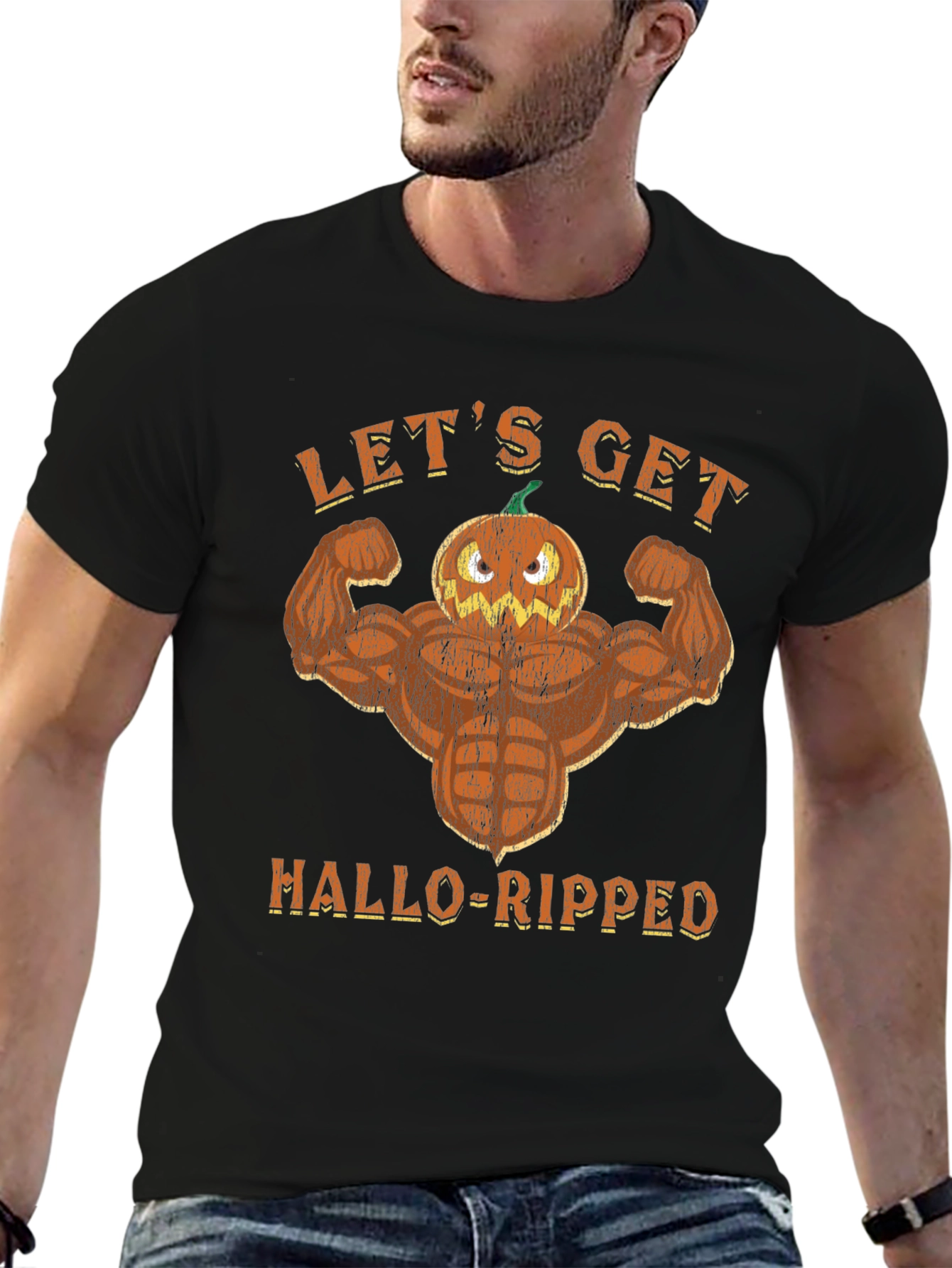 Hallo-Ripped Pumpkin Muscle T-Shirt