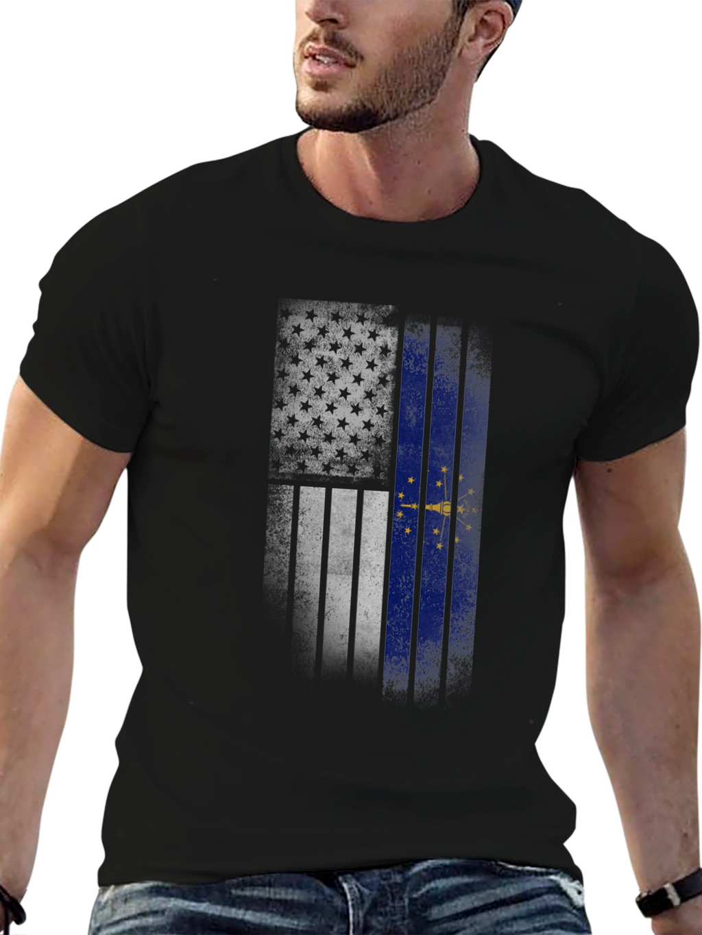 Indiana State Flag Graphic Tee - Mens Black T-Shirt