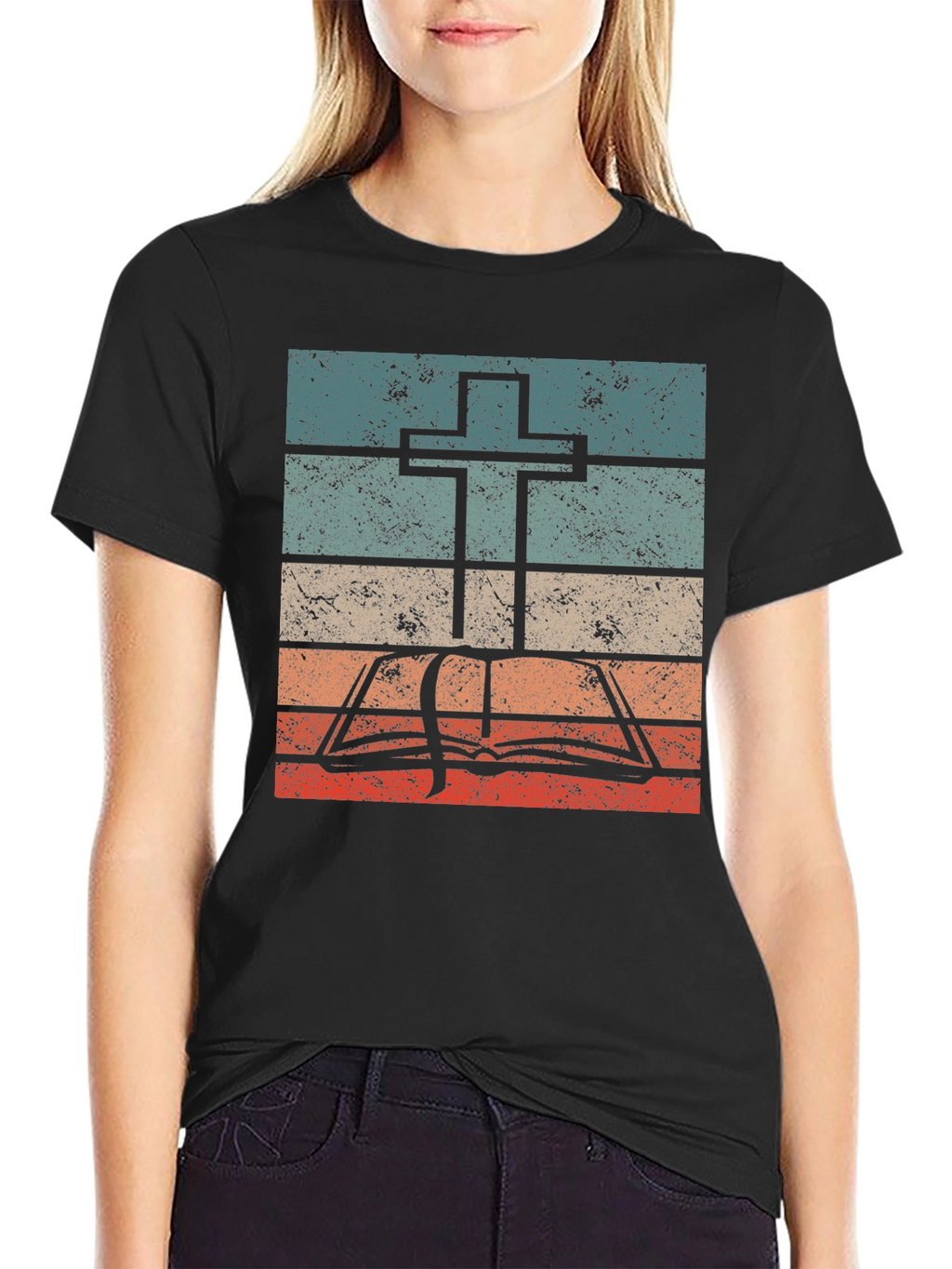 Retro Cross and Bible Graphic T-Shirt