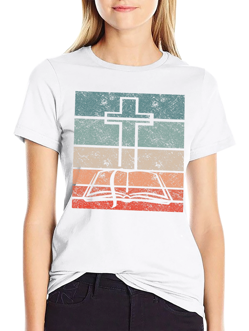 Retro Cross and Bible Graphic T-Shirt