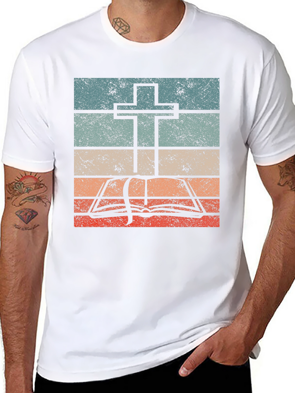 Retro Cross and Bible Graphic T-Shirt