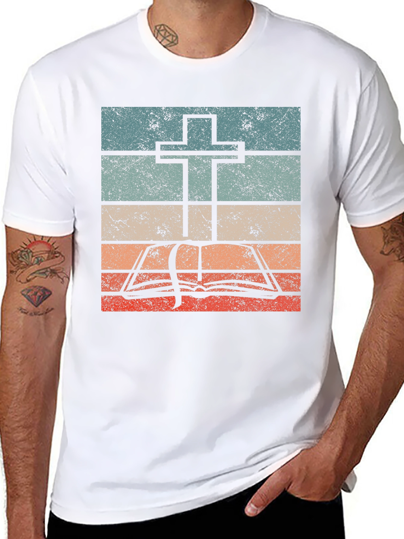 Retro Cross and Bible Graphic T-Shirt