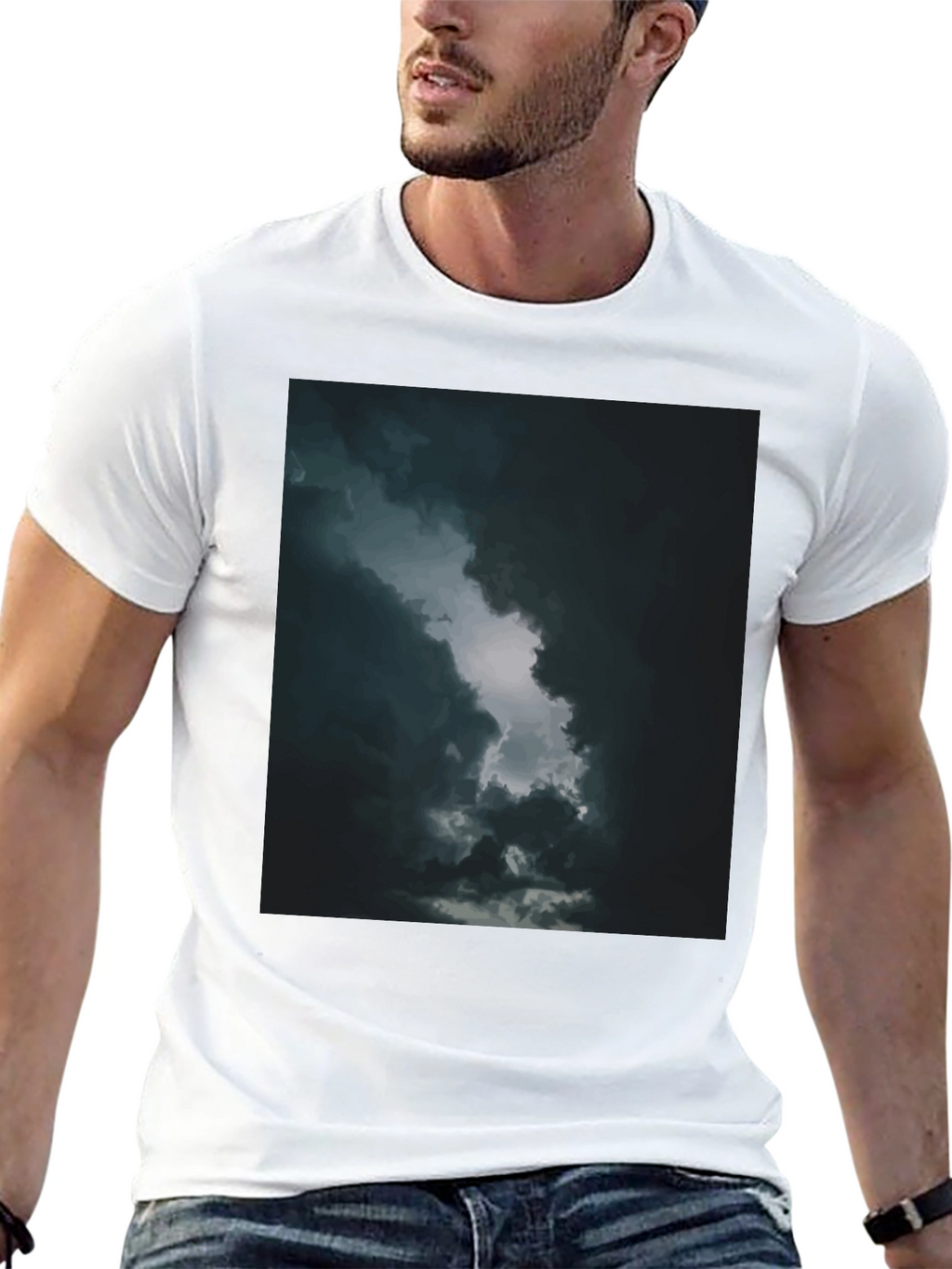 Dark Sky Cloud Graphic Tee - Black Cotton T-Shirt