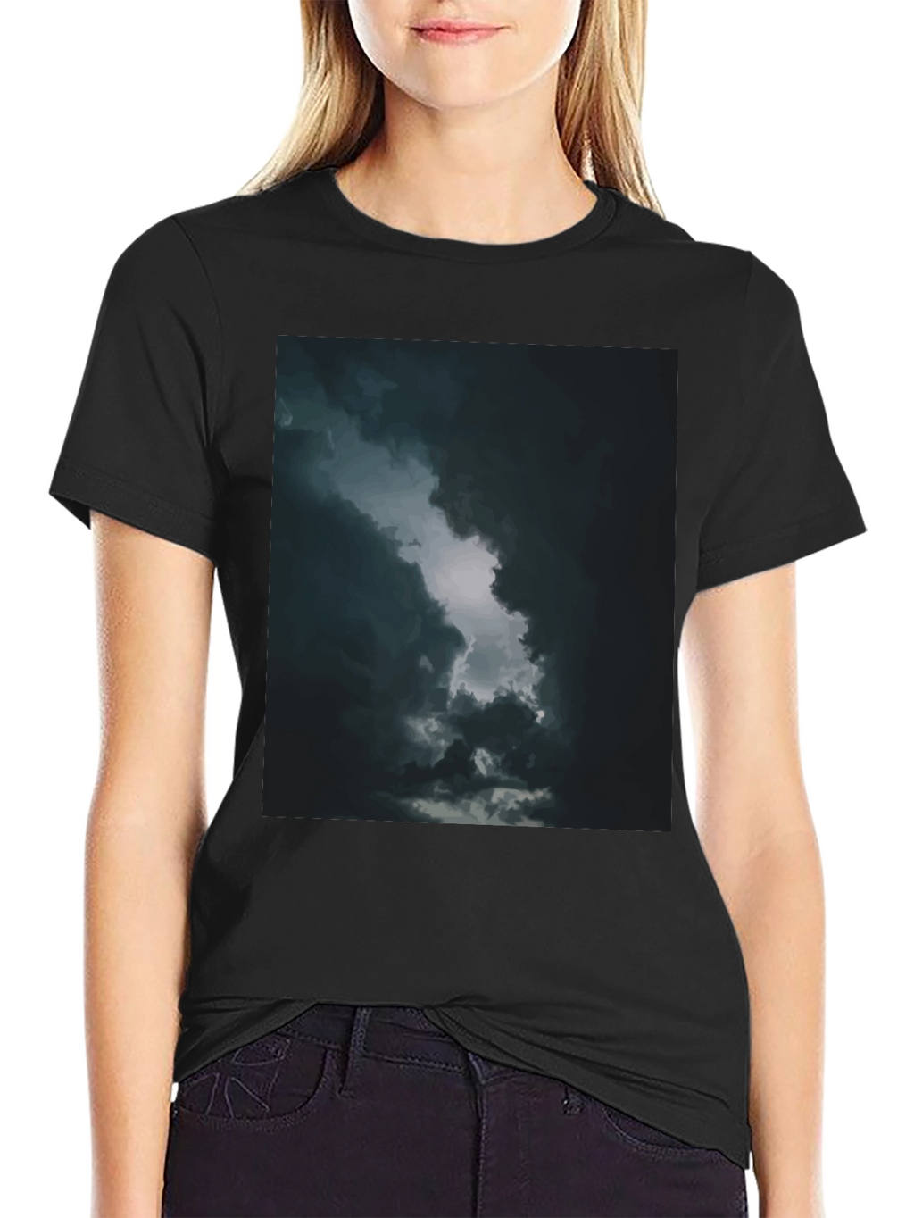 Dark Sky Cloud Graphic Tee - Black Cotton T-Shirt