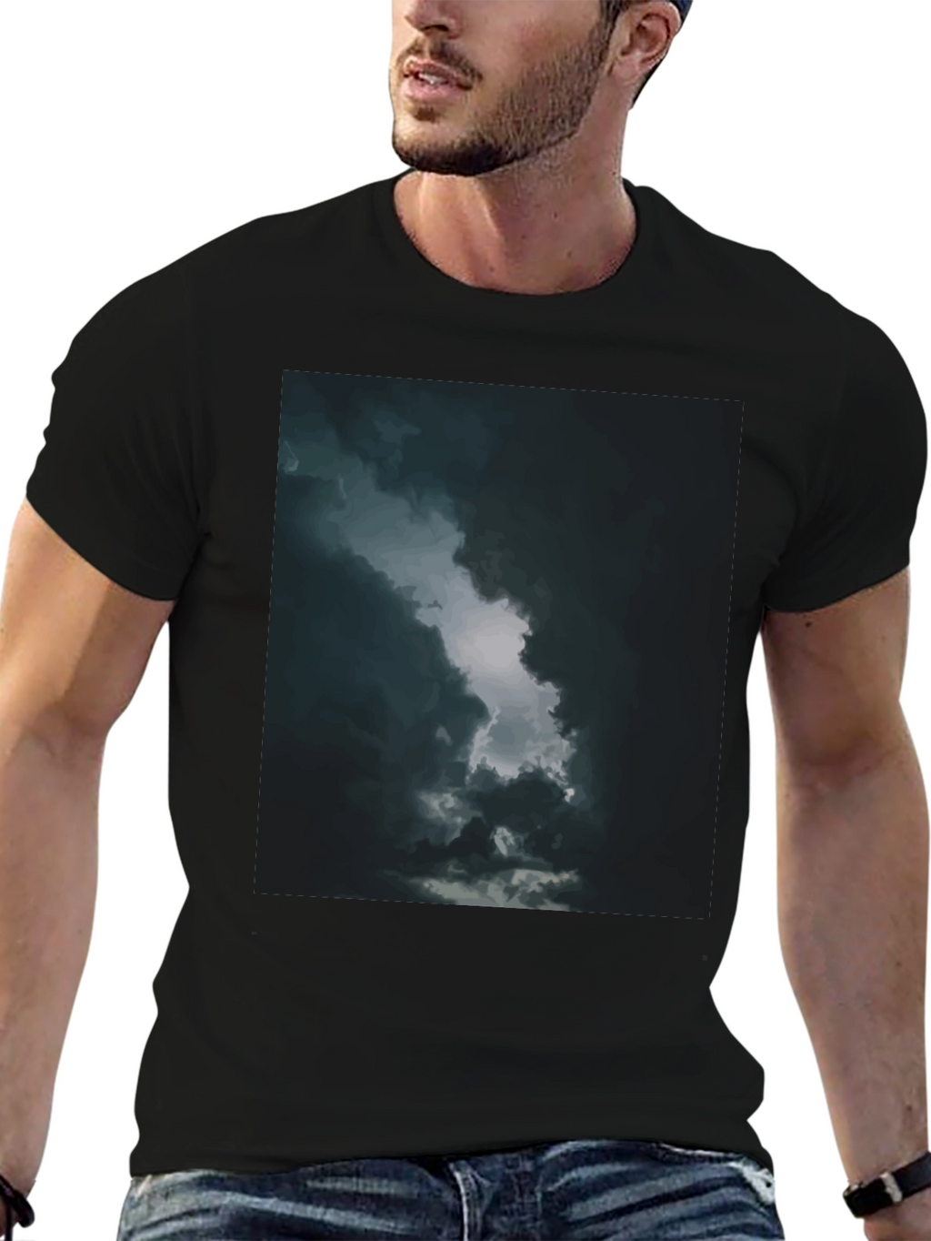 Dark Sky Cloud Graphic Tee - Black Cotton T-Shirt