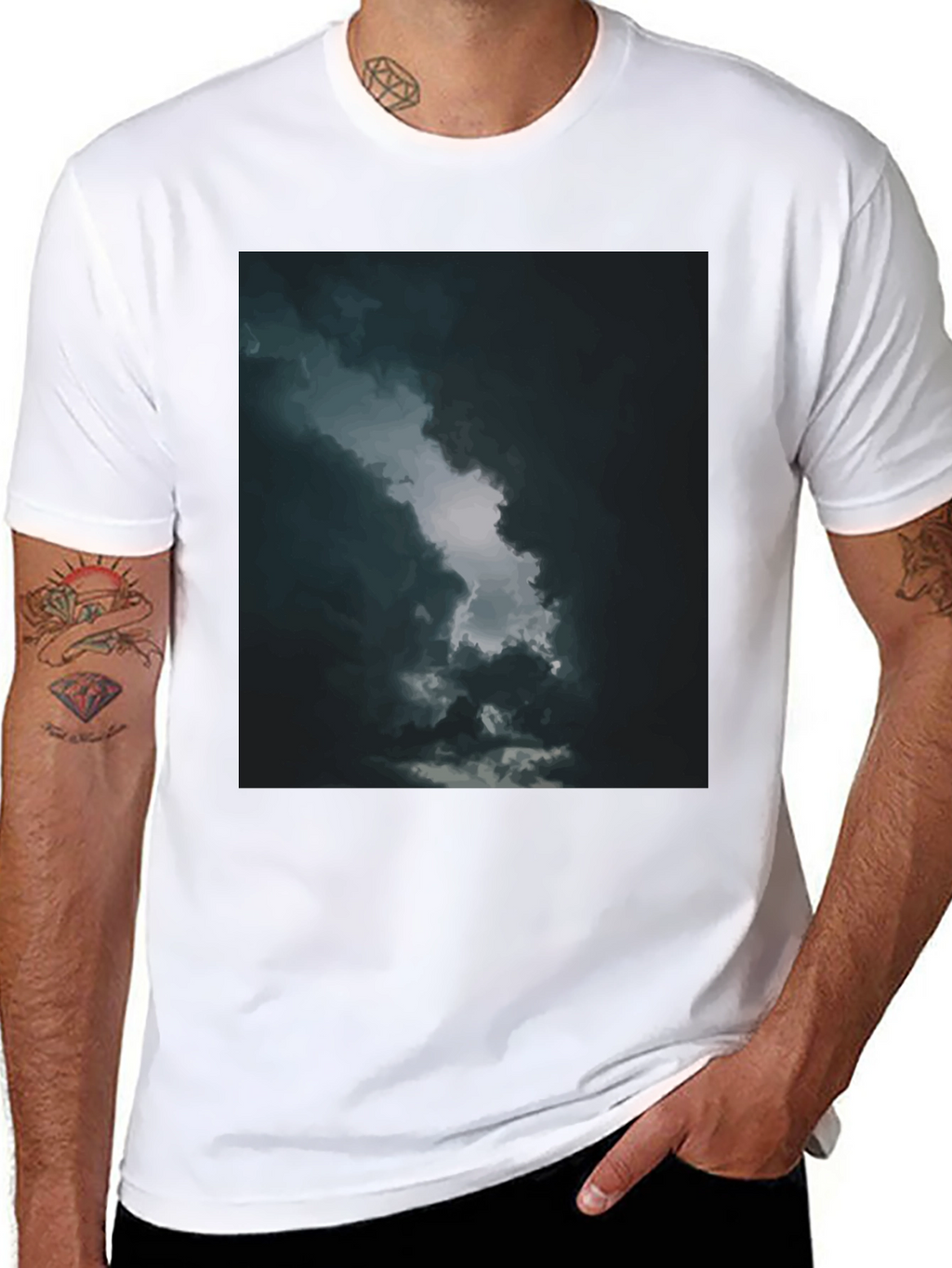 Dark Sky Cloud Graphic Tee - Black Cotton T-Shirt