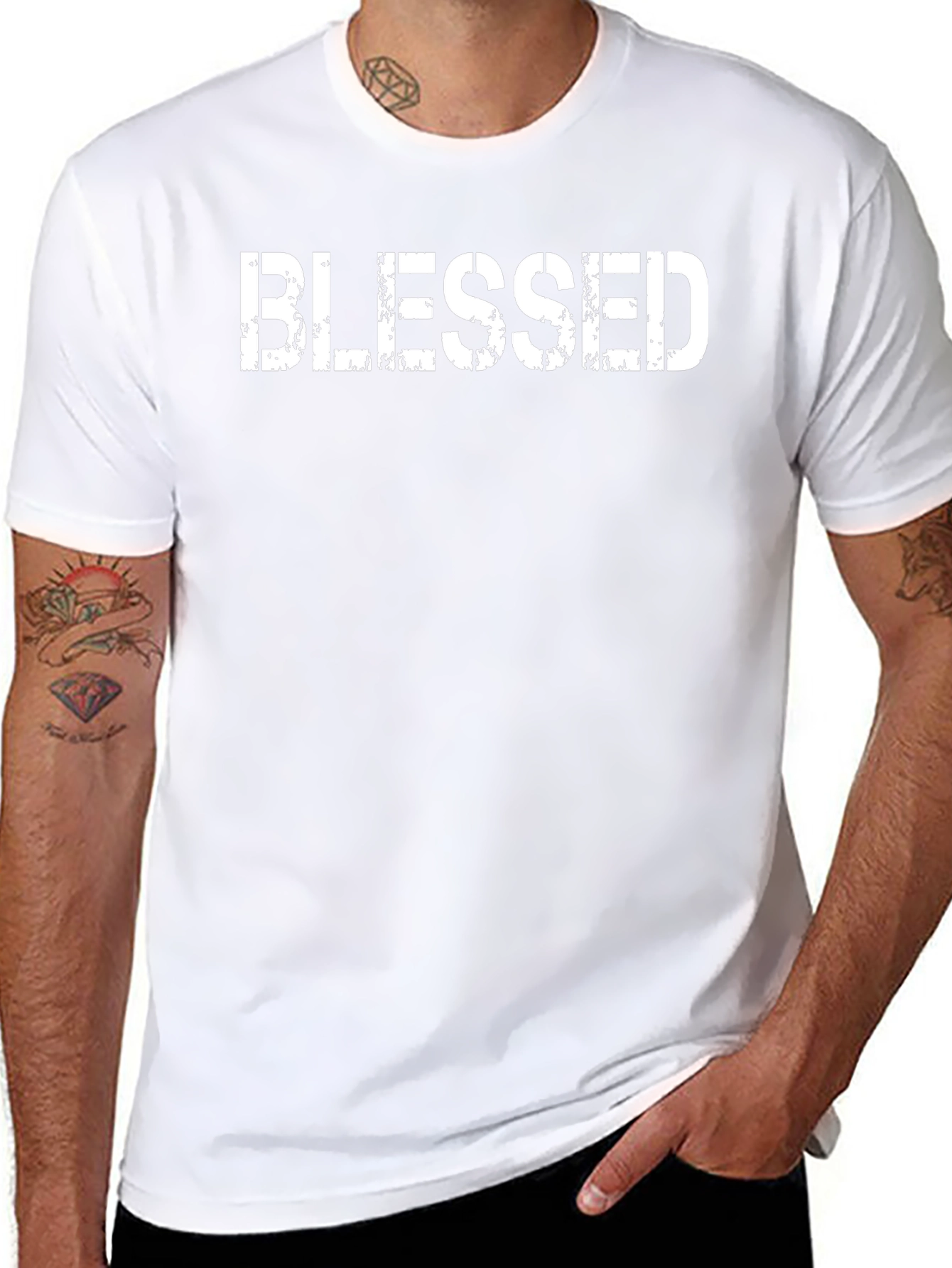 Blessed Graphic Tee - Distressed Print Black Casual Shirt