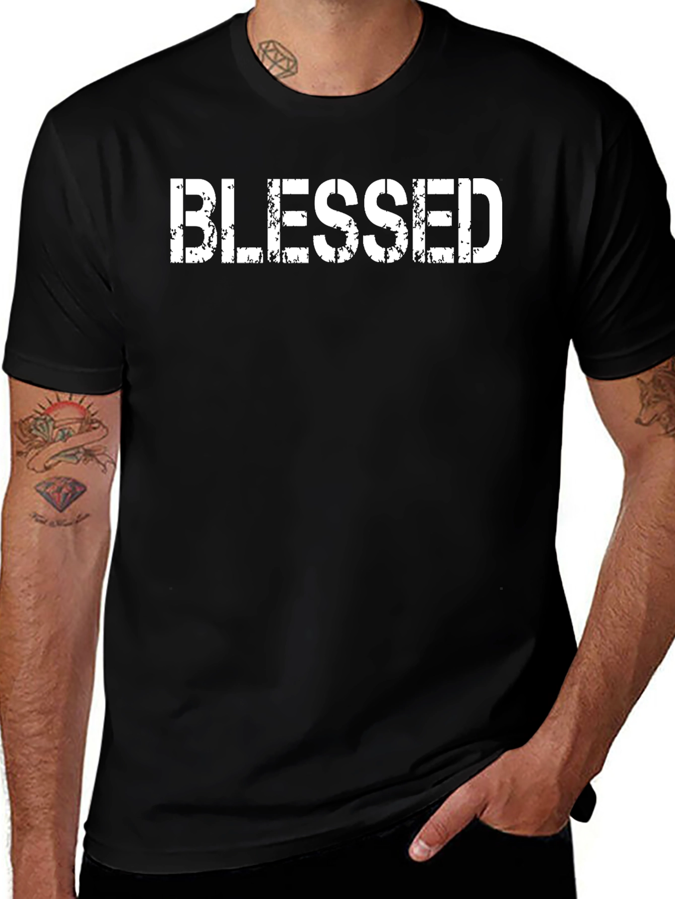Blessed Graphic Tee - Distressed Print Black Casual Shirt
