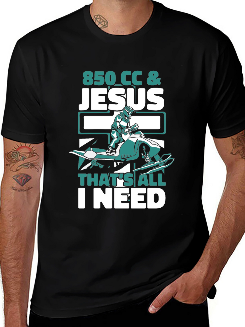 850 CC & Jesus T-Shirt - Snowmobile Rider Tee