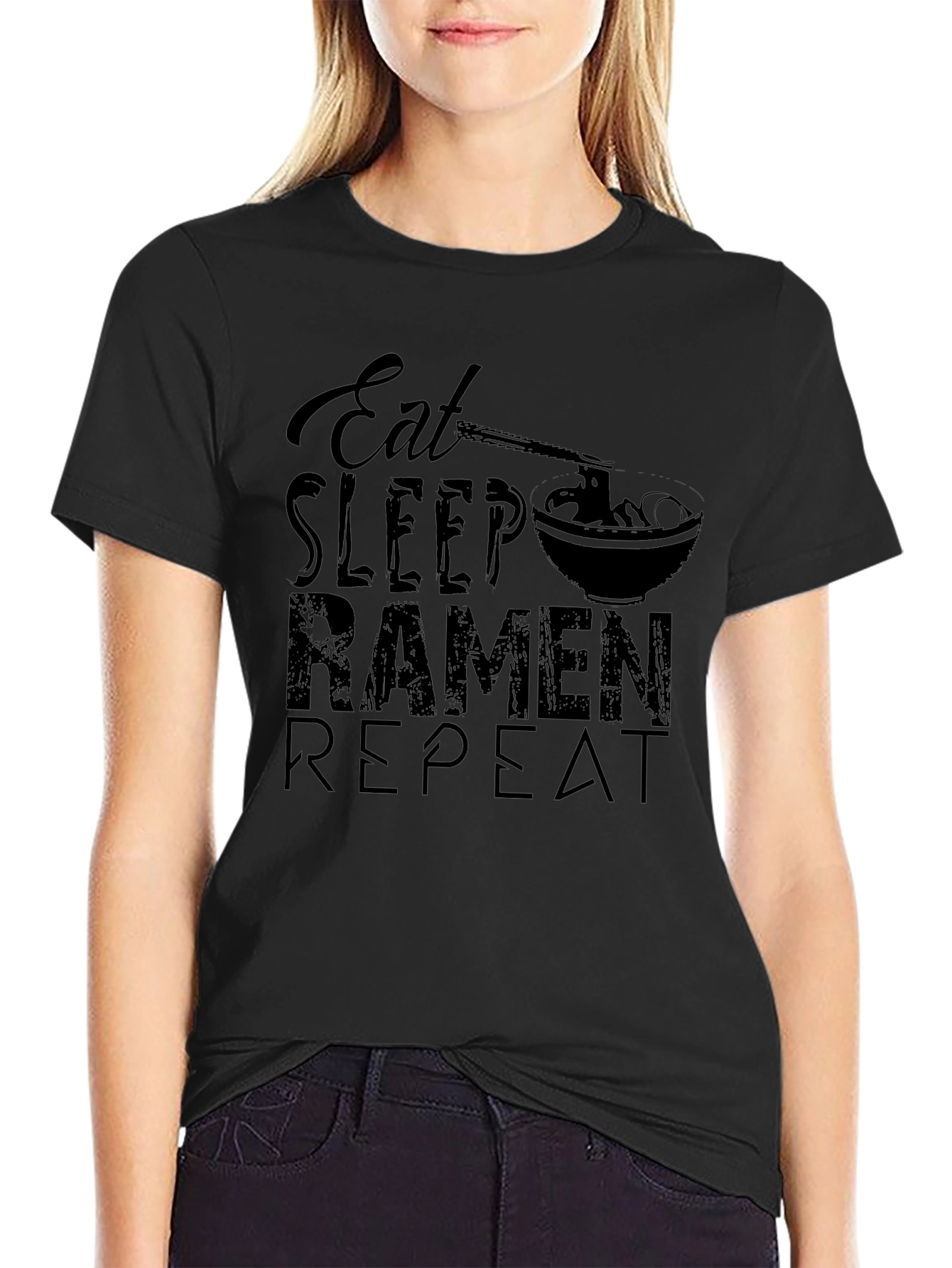 Eat Sleep Ramen Repeat Black T-Shirt