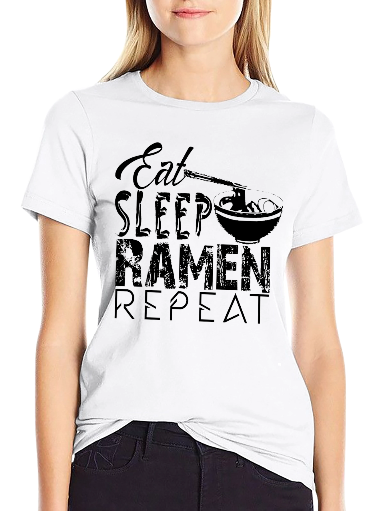 Eat Sleep Ramen Repeat Black T-Shirt
