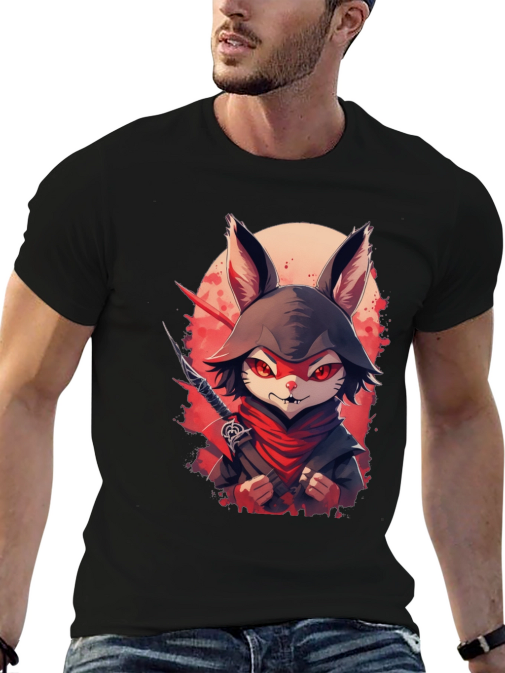 Ninja Rabbit Graphic Tee - Mens Black T-Shirt