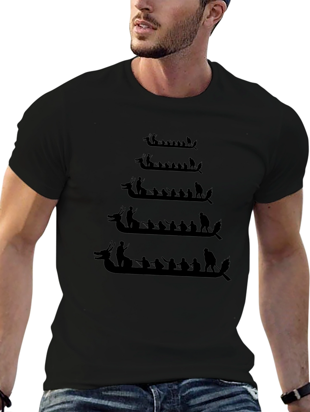 Dragon Boat Race T-Shirt - Black Crew Neck