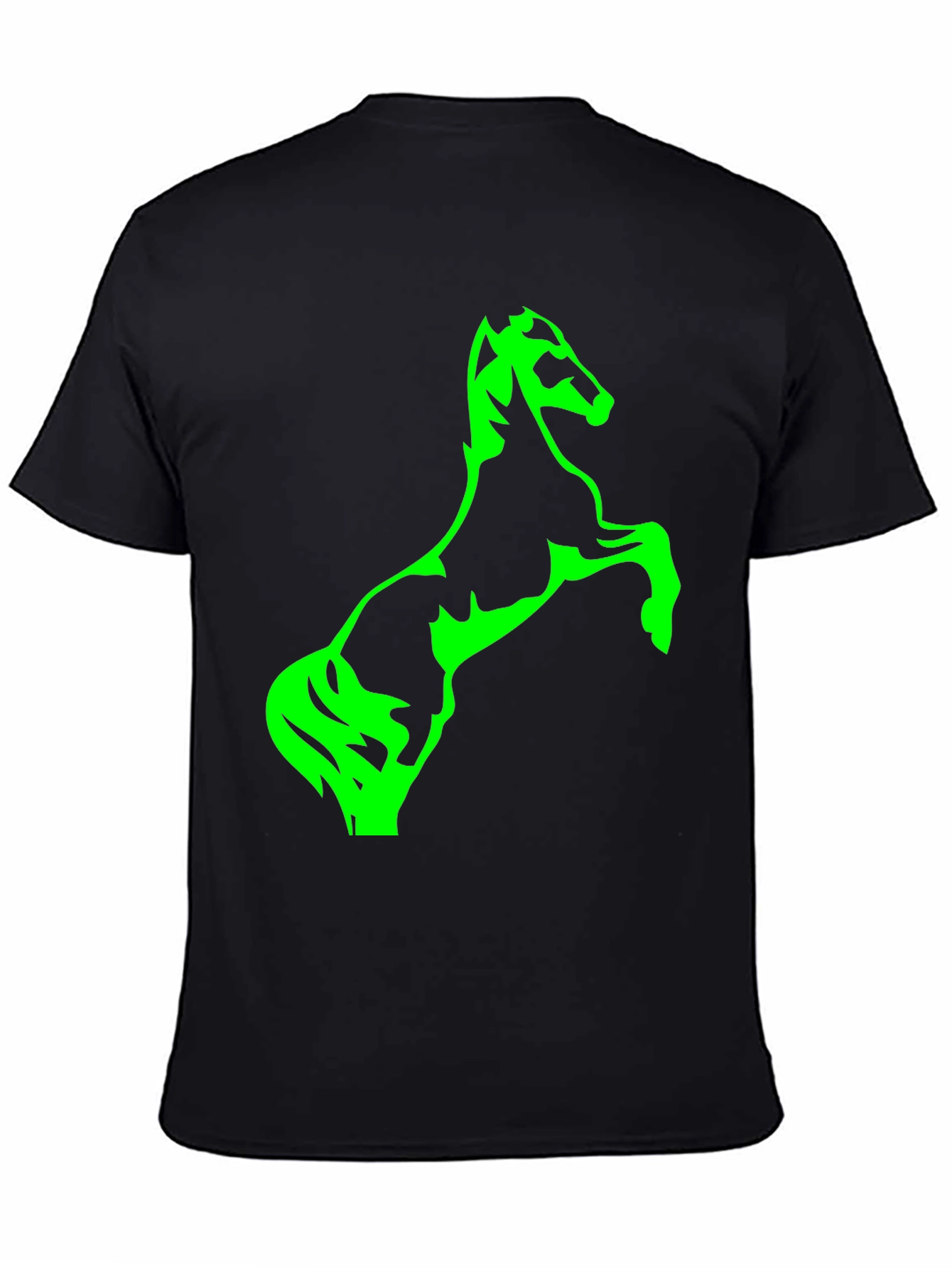 Black T-Shirt with Green Horse Graphic