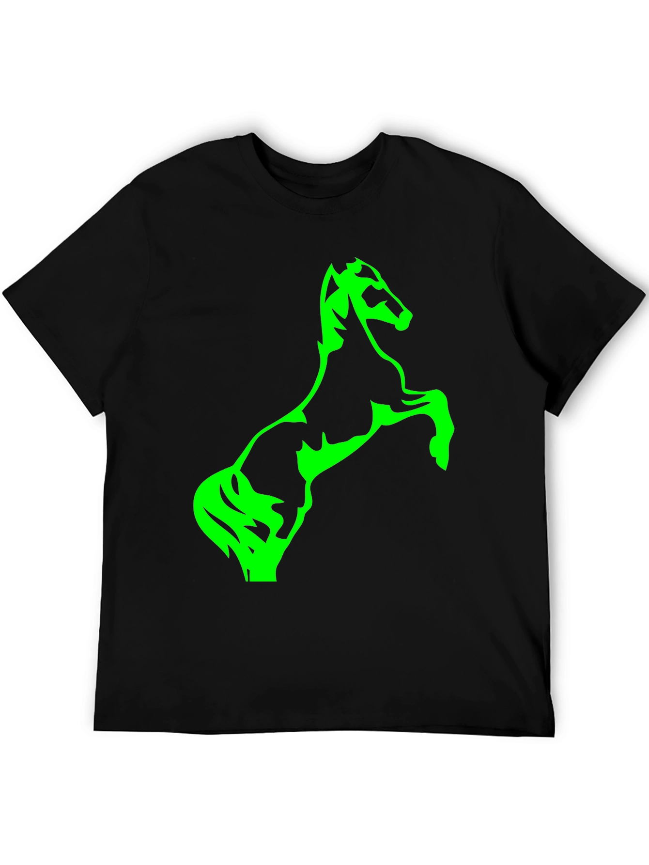 Black T-Shirt with Green Horse Graphic
