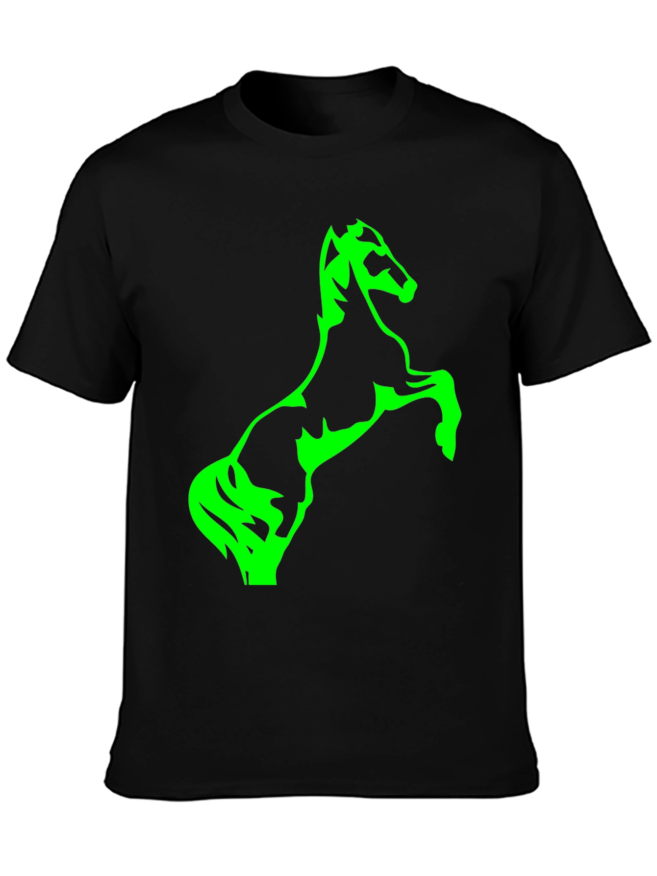 Black T-Shirt with Green Horse Graphic