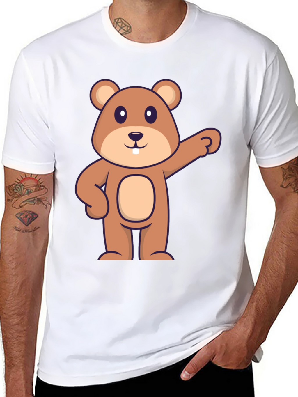Cartoon Beaver Graphic Tee - Black Cotton