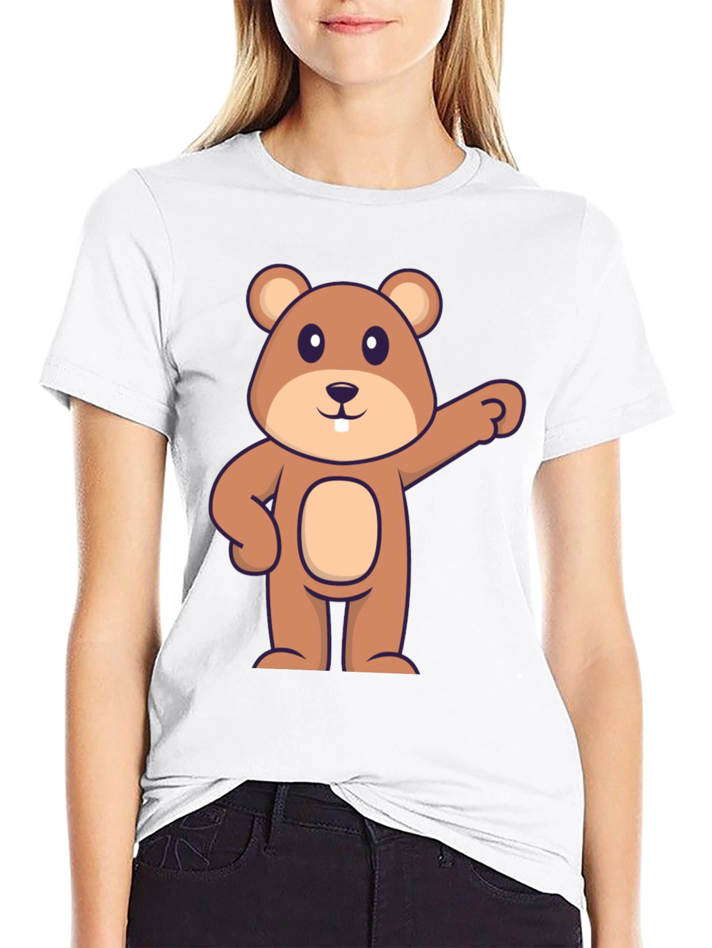 Cartoon Beaver Graphic Tee - Black Cotton