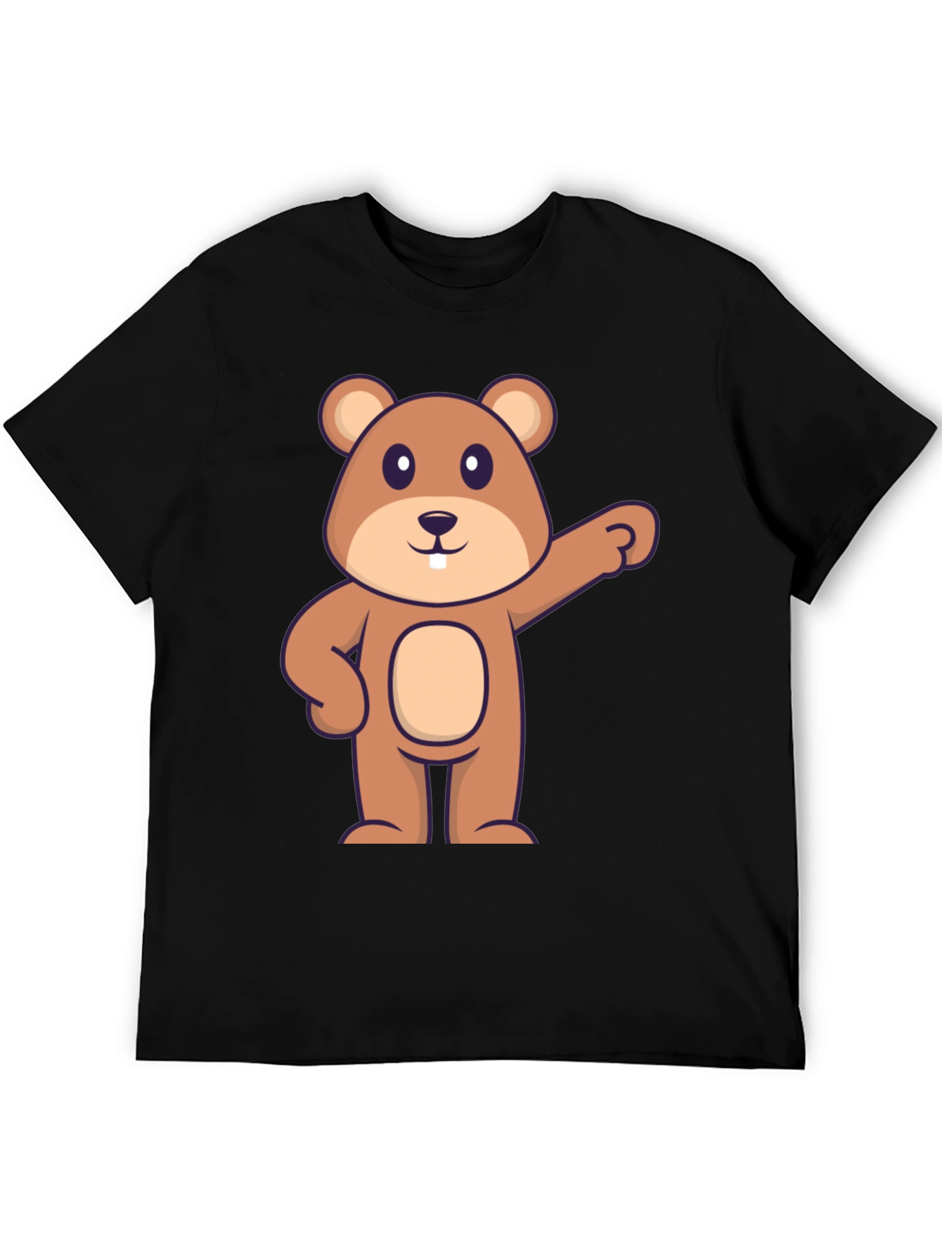 Cartoon Beaver Graphic Tee - Black Cotton