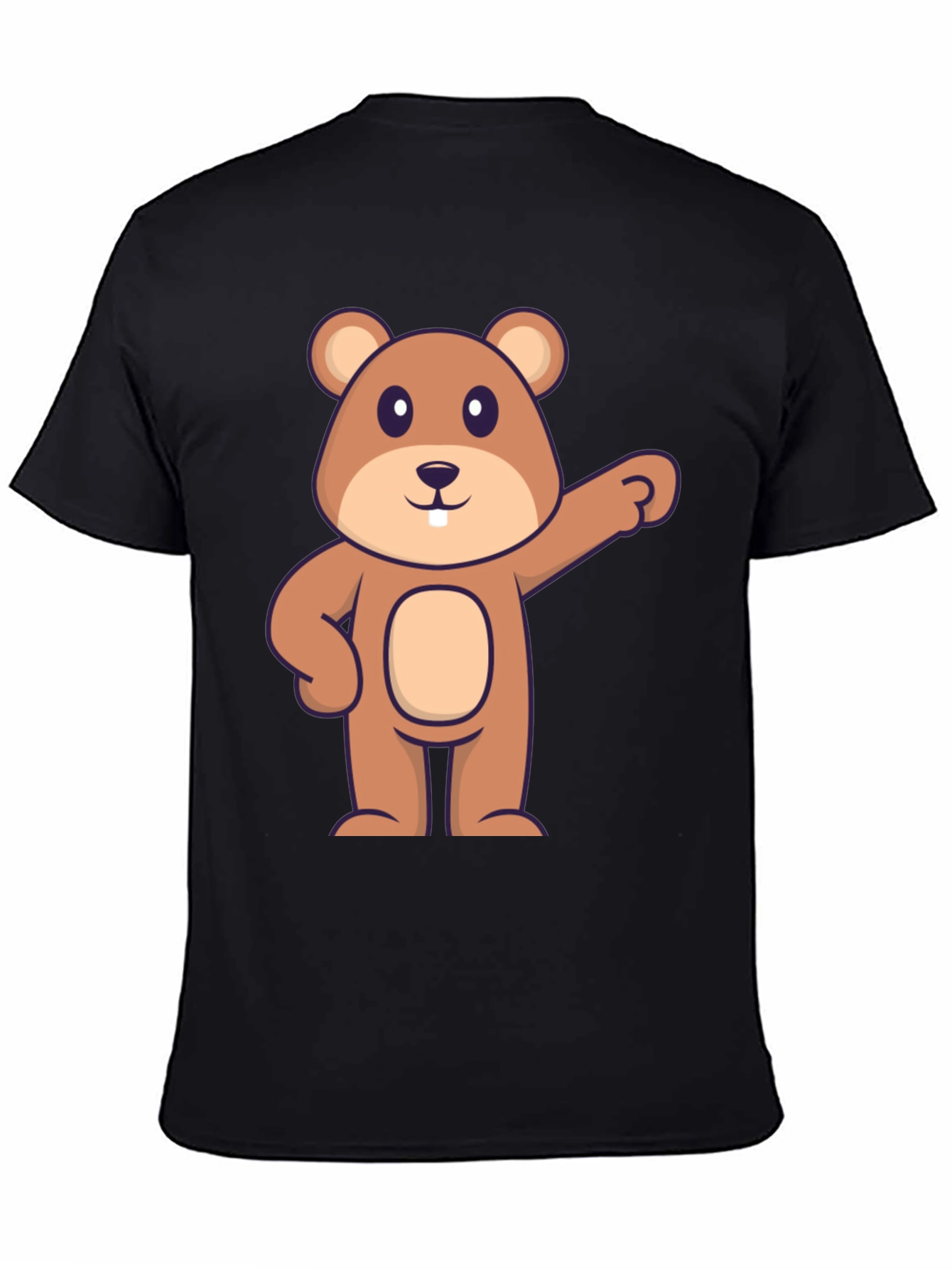 Cartoon Beaver Graphic Tee - Black Cotton